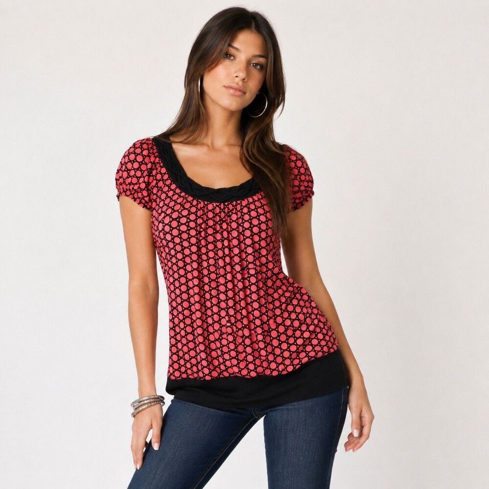 Maurices Womens Small Shirt Preppy Grunge Y2K Stretch Knit Pink Geometric